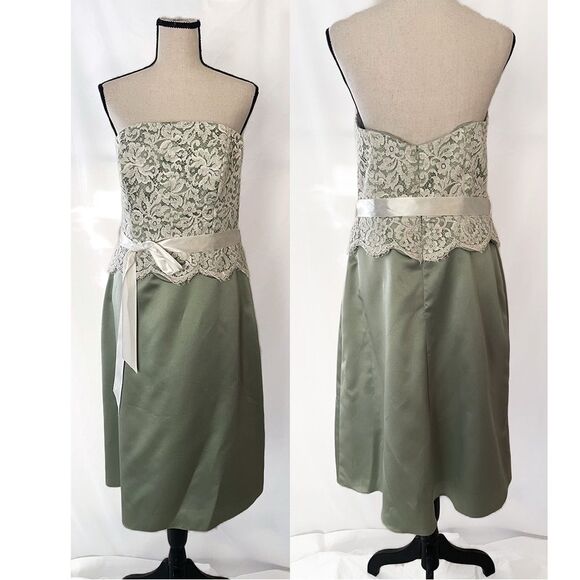 Jim Hjelm Occasions Strapless Lace Dress | Vintage Sage Green - Picture 2 of 14